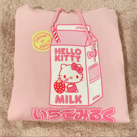 Sanrio Tops Hello Kitty Strawberry Milk Hoodie Poshmark